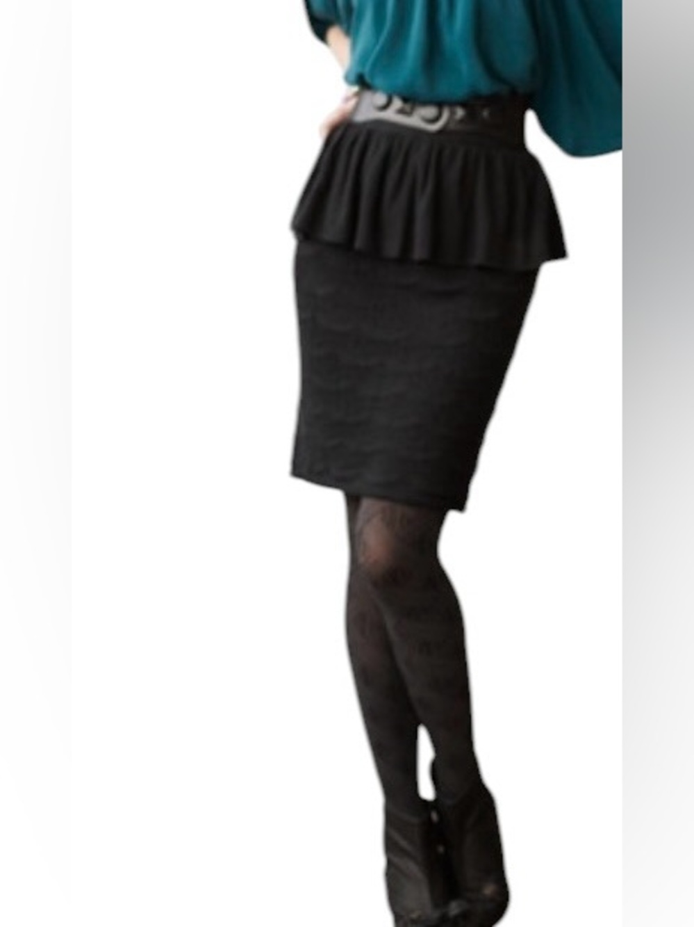 Anthropologie Knitted & Knotted "Declarative" Black Peplum Sweater Pencil Skirt